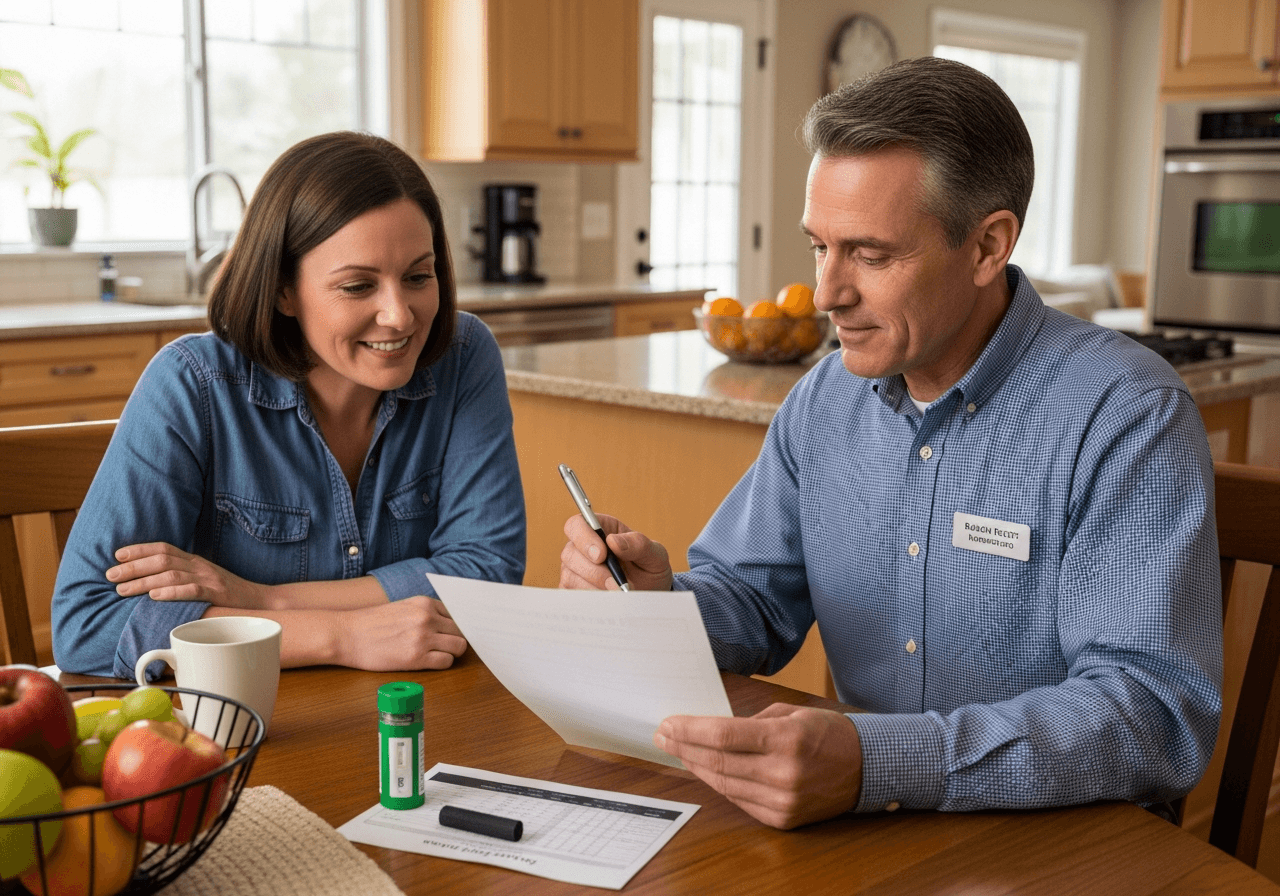 Homeowner reviewing radon test results with professional